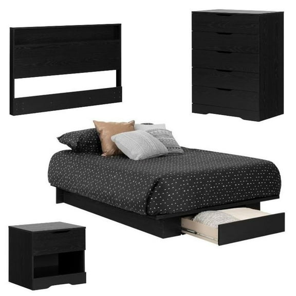 3 Piece Queen Platform Bedroom Set with Dresser and Nightstand in Black Oak