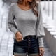 thumbnail image 2 of Mujeres pullover Top costilla de punto linterna manga larga u Masajeadores cuello color puro suéter para las mujeres Otoño Invierno, 2 of 6