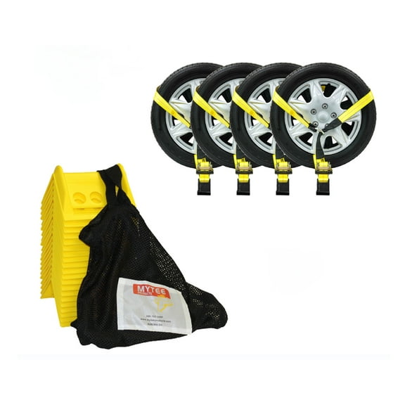 Car Trailer Tie Down Kit - 4 Pack 2" x 10' Lasso Ratchet Straps with Flat Hook, 20 Pack 4" Yellow Flatbed Edge Protector with Carrying Bag