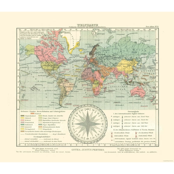 Historic Map - World - Perthes 1914 - 26.56 x 23 - Vintage Wall Art