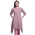 thumbnail image 1 of Bimba Feuilles Roses et Jasmin de Nuit Hauts à Imprimé Floral pour Femmes Kurti Asymétrique Robe d'Été pour Filles XSmall, 1 of 6
