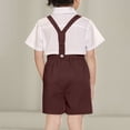thumbnail image 5 of Little Boys Gentleman Outfits Suits Set Infant Short Sleeve Shirt+Suspender Pants+Bow Tie Overalls Clothing Set Kids Colorful Clothes Wine 11-12 Years, 5 of 7