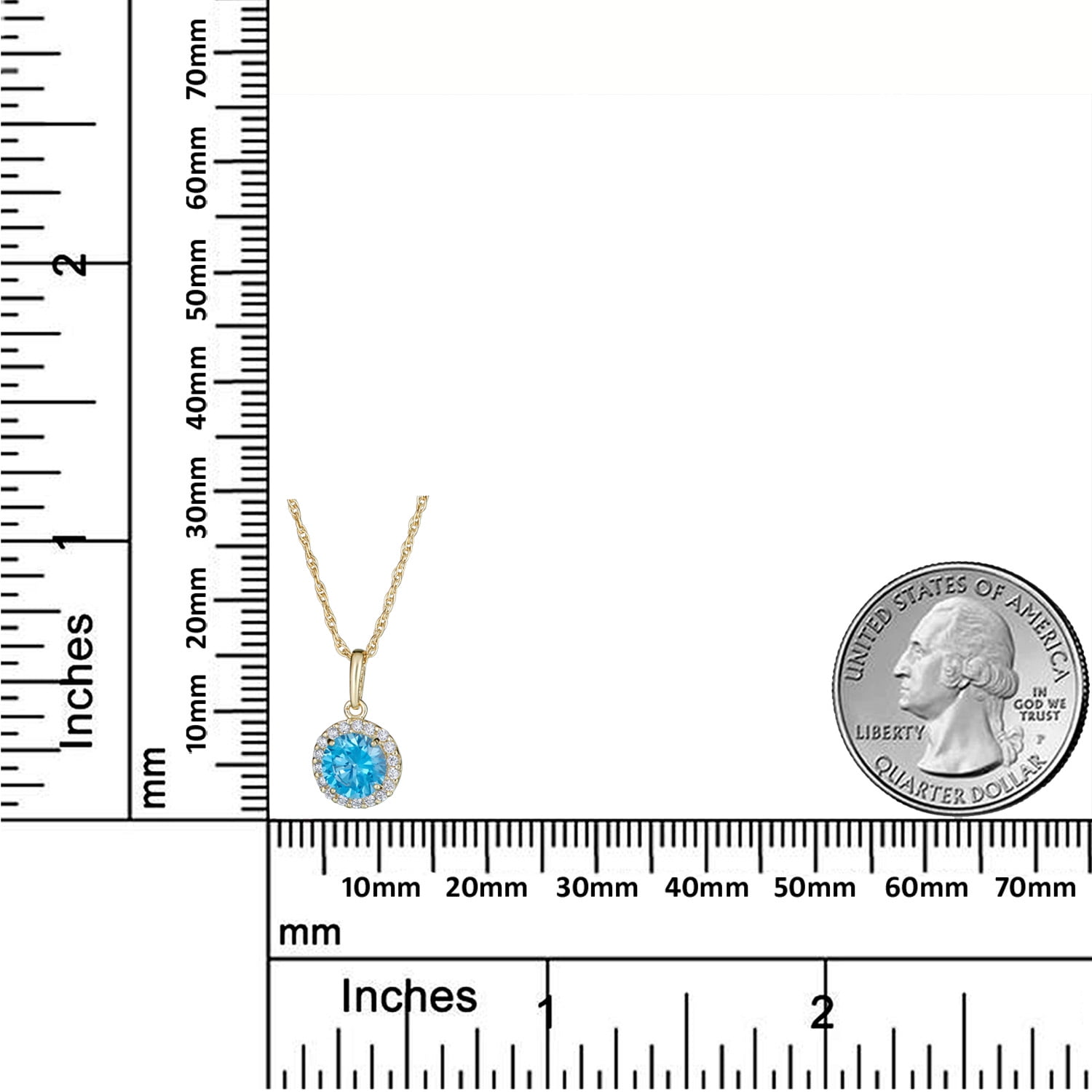 AVORA 10K Yellow Gold December Birthstone-Genuine Blue Topaz with Simulated Diamond CZ Halo Pendant Necklace with 18" Chain