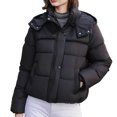 thumbnail image 2 of Fartey Cropped Puffer Jacket for Women Plus Size Winter Long Sleeve Coats Warm Hooded Quilted Coat Full Zip Up Down Coat with Pockets, 2 of 7