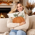 thumbnail image 4 of 4 Piece Fall Harvest Decorations Pillow Covers, 17.71x17.71-Inch Rustic Teal Pumpkin with Buffalo Check Bow Print Cushion Cases for Thanksgiving Sofa & Living Room D, 4 of 6