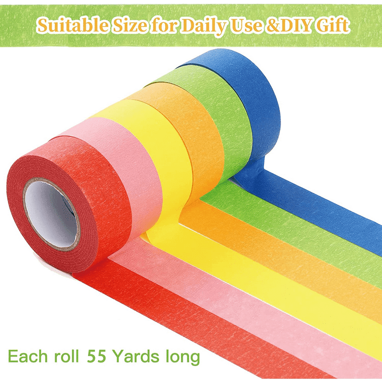 6 Roll Colored Masking Tape for Kids 1 Inch 55 Yard Rainbow