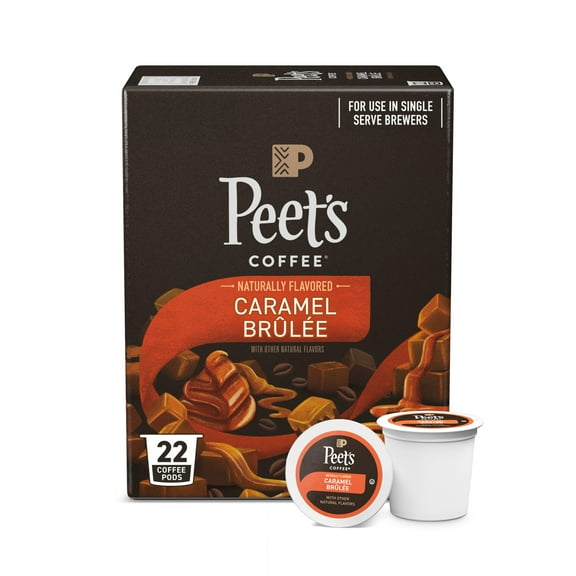 Peet's Coffee Caramel Brulee Flavored Premium Light Roast Single Serve Coffee Pods, 22 Count