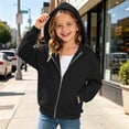 thumbnail image 2 of Girls Zip Up Hoodie Kids Fashion Oversized Sweatshirt Jacket with Pockets Lightweight Preppy Sweatshirts (Black,4-5 Years), 2 of 7