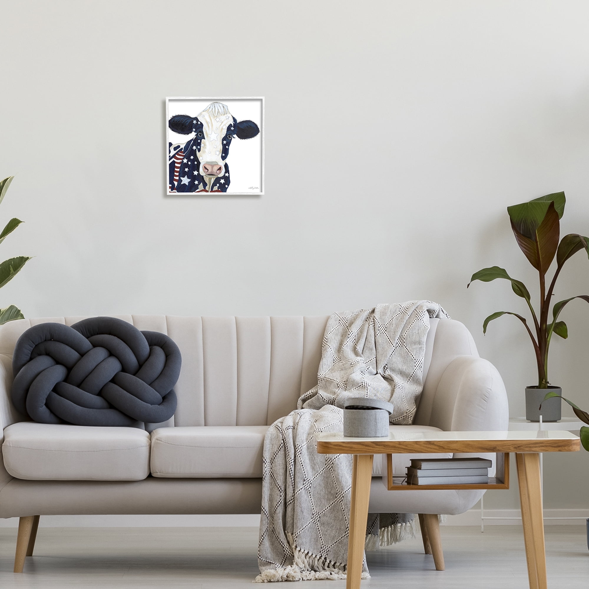 Stupell Country Americana Cow Flag Pattern Animals & Insects Painting White Framed Art Print Wall Art