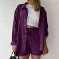 thumbnail image 2 of Women's Shorts Suit Fashion Set Long Sleeve Shirt and Shorts Two Piece Outfit Casual Comfortable Stylish Summer Clothes, 2 of 2