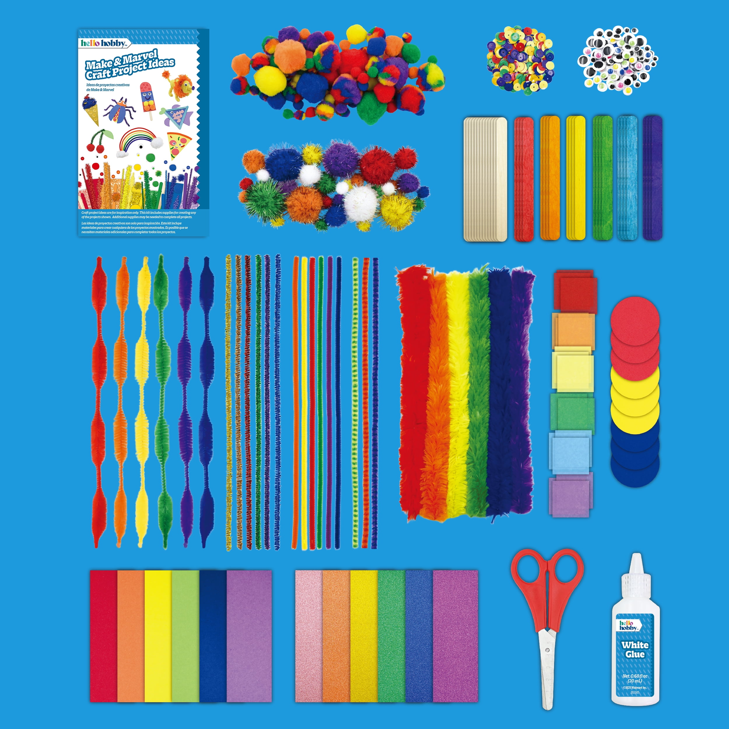 Hello Hobby Craft Supply Library, 700+ Piece All-in-One Kids Craft Kit with Pipe Cleaners, Wiggle Eyes, Craft Sticks, and more