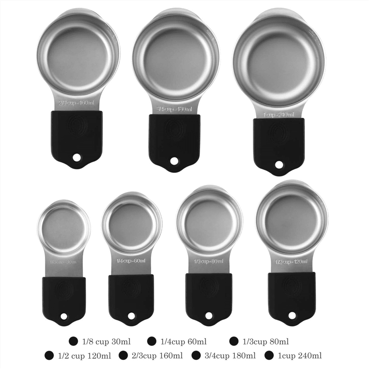 Magnetic Measuring Cups Set Stainless Steel Heavy Duty Metal Measuring Cups for Dry and Liquid Ingredients (Black)
