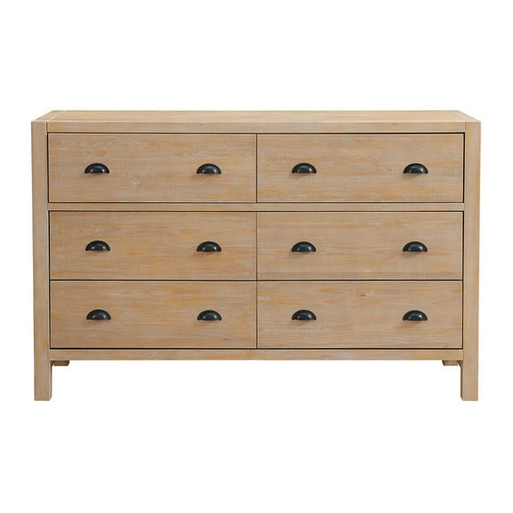 Alaterre Furniture Arden 6-Drawer Double Dresser, Solid Pine Wood, Modern Rustic Design Bedroom Furniture in Light Driftwood Finish