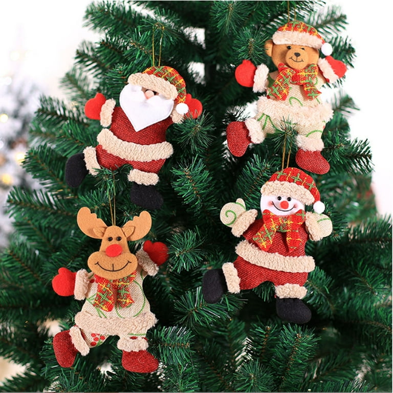 Christmas Tree Accessories Small Dolls Ornaments,Non-woven Cloth Snowman  Santa Elk Bear Puppets Hanging Ornaments Decorations for Christmas Trees  Stairs Windows Indoor and Outdoor 