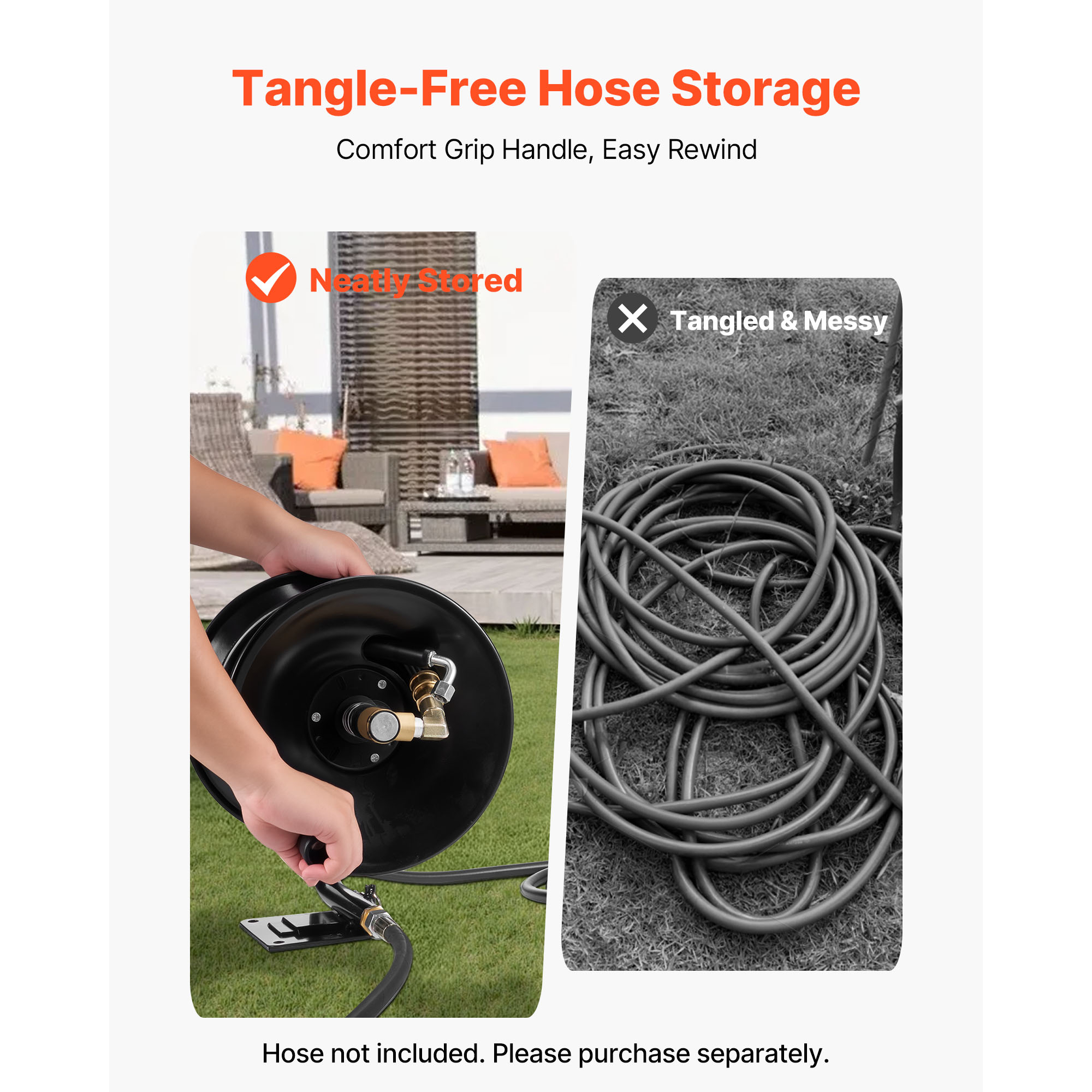 KFFKFF Pressure Washer Hose Reel, 50 ft x 3/8 inch Durable Steel Bracket-Mounted Hose Reel, Suitable for Wall, Floor, or Truck Installation, 4000 PSI Maximum, Manual Hand Crank for Cleaning Tasks