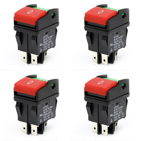 4X Interruptores de Botón Eléctricos Industriales, Botón Pulsador HY52 para Interruptor de Dispositivo Mecánico con Luz 125/250 V