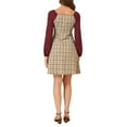 thumbnail image 3 of INSPIRE CHIC Women's Retro Long Sleeve Square Neck Cute Party A-Line Plaid Dress Burgundy S, 3 of 6