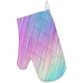 thumbnail image 2 of Polyester Insulation Kitchen Oven Mitts Potholder Apron 3Pcs Set Pastel Rainbow Shiny Lines Non Slip Heat Resistant Gloves for Baking Cooking BBQ, 2 of 7