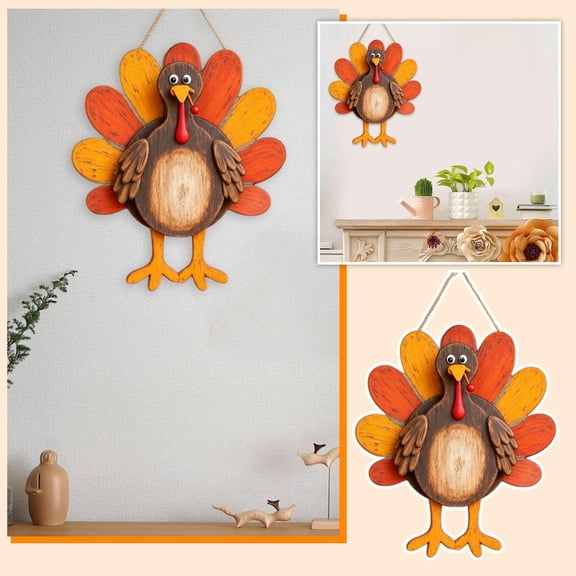Front Door Hanging Decor Thanksgiving Wooden Turkey Fall Front Door Decor Farmhouse Welcome Sign for Indoor Outdoor Harvest Home Porch 1 Piece
