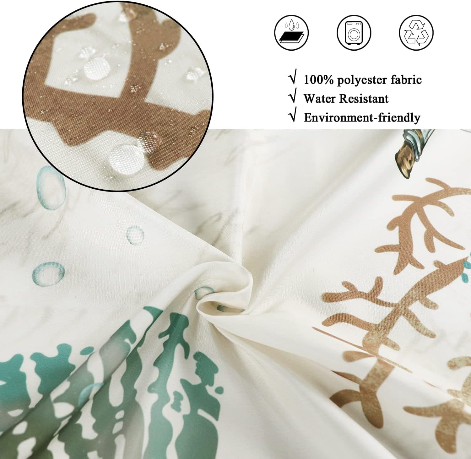 Starfish and Seashells Shower Curtain, Weighted Bottom Vintage Beige Ivory Coral Conch Nautical Oncean Beach Bathroom Curtain Waterproof Fabric Machine Washable with Hooks,72" Wx72 L
