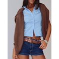 thumbnail image 6 of Women Y2K Lapel Cap‑Sleeve Button‑Down Crop Blouse, Ruched‑Front Tie‑Back Slim‑Fit Vintage Going‑Out Summer Top, 6 of 16