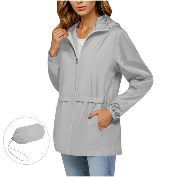 qucoqpe Women's 2025 Winter Fashion‌ Solid Outdoor Adjustable Drawstring Hooded Coats Long Sleeve Zip Up Windproof Pocketed Workwear Jackets‌,with Storage Pouch