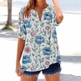 thumbnail image 2 of Button Down Shirts for Women Summer 2026 Boho Floral Printed Short Sleeve Tops Cottn Linen Beach Vacation Blouses, 2 of 5