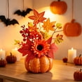 thumbnail image 4 of Halloween 4 Styles Artificial Pumpkin Floral Table Centerpiece, Fall Maple Sunflower Berry Arrangement, Thanksgiving Mantel Table Decor Accessories, 4 of 5