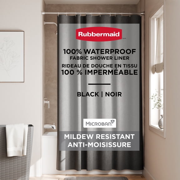 Rubbermaid Waterproof Fabric Shower Liner, 70" x 72", Black