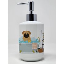 Brown Pug in Bathtub Ceramic Soap Dispenser 3.5 in x 7.25 in
