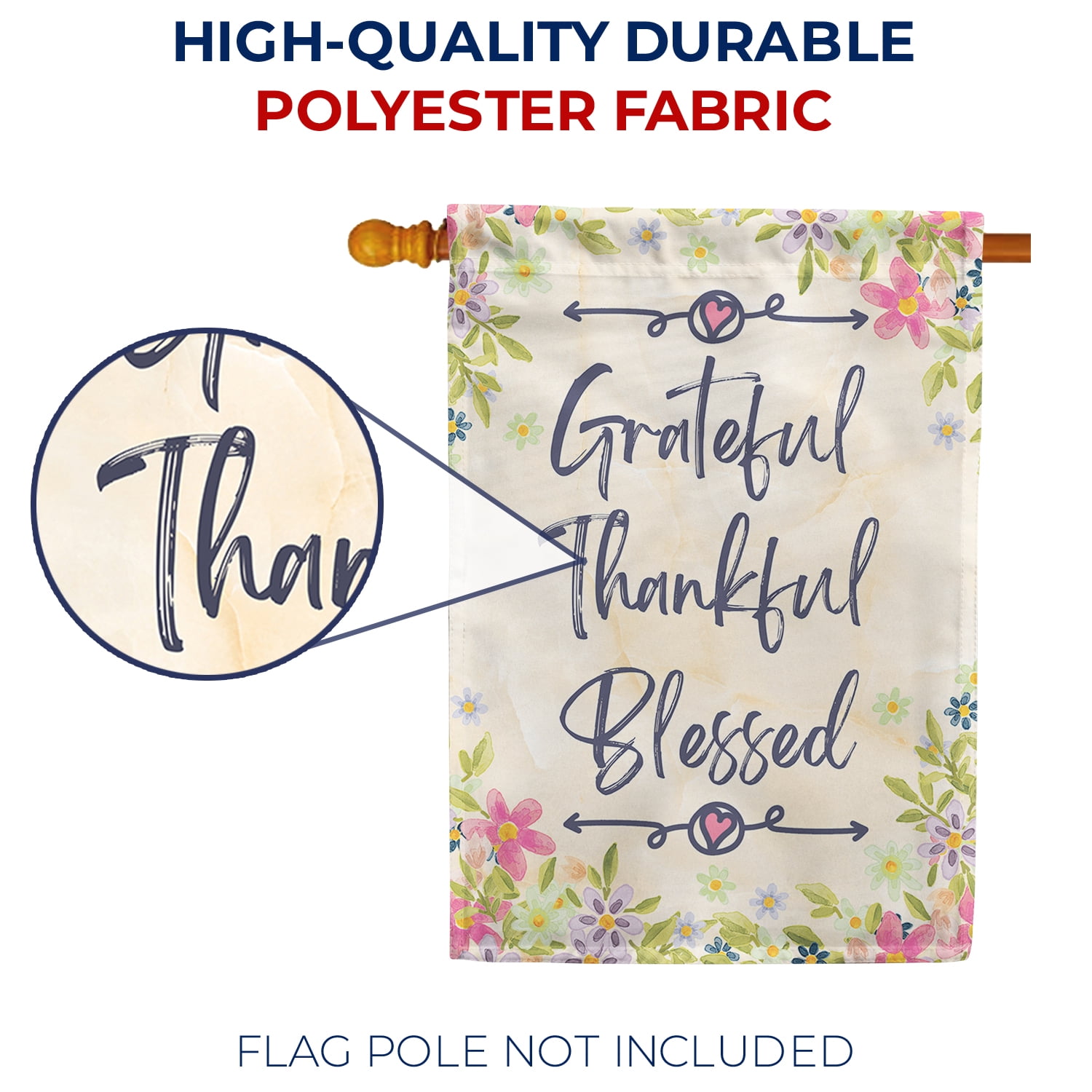America Forever Grateful Thankful Blessed House Flag 28 x 40 inch Floral Home Spring Summer Autumn Fall Happy Thanksgiving Double Sided Seasonal Outdoor Yard Decorative Flag