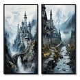 thumbnail image 2 of Designart "Mountain Fortress Castles Misty painting I" Castles Framed Wall Art Set Of 2 - Blue Architecture Framed Wall Art Set Of 2, 2 of 7