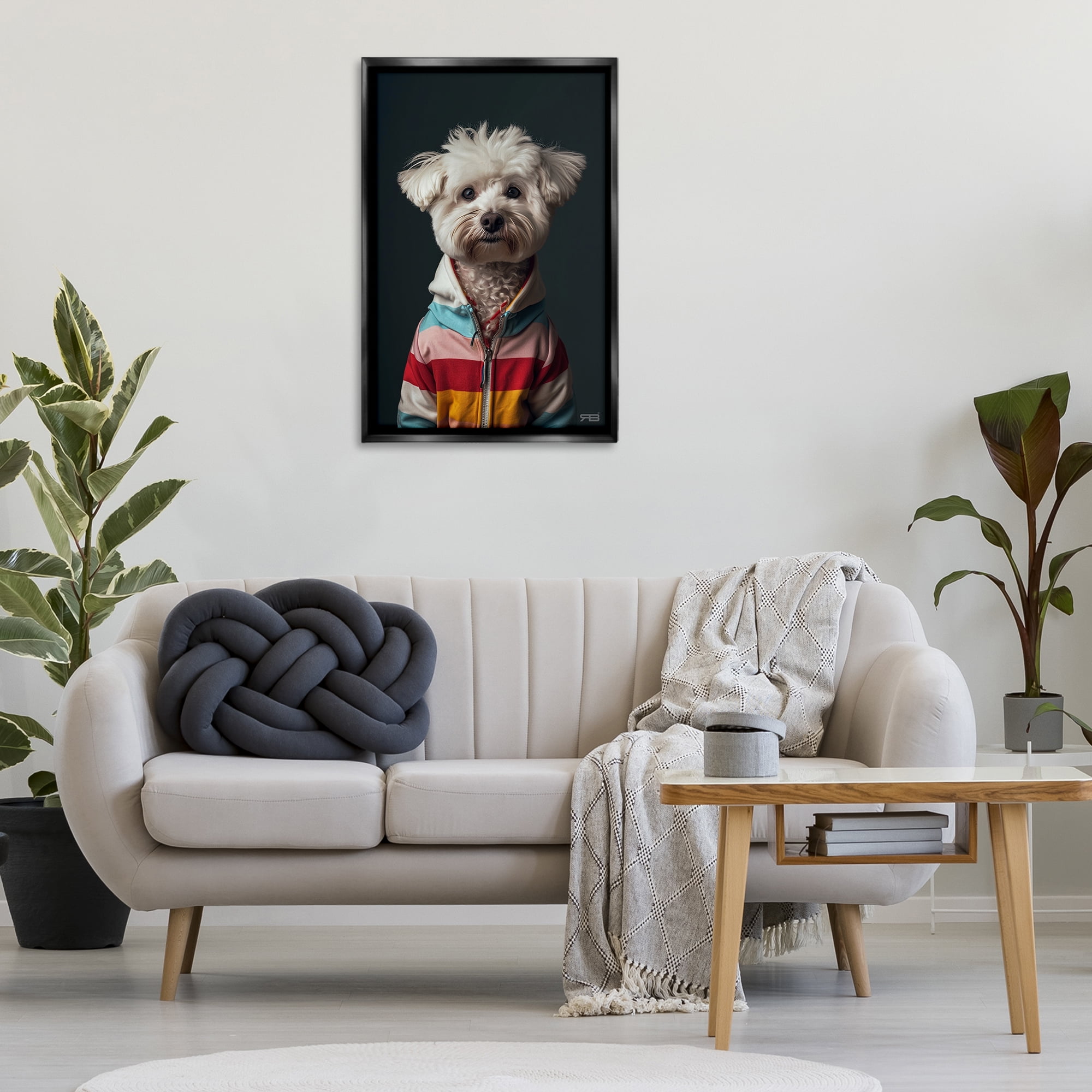 Stupell Industries Terrier Dog with Windbreaker Animals & Insects Painting Black Floater Framed Canvas Art Print Wall Art, 21 x 31