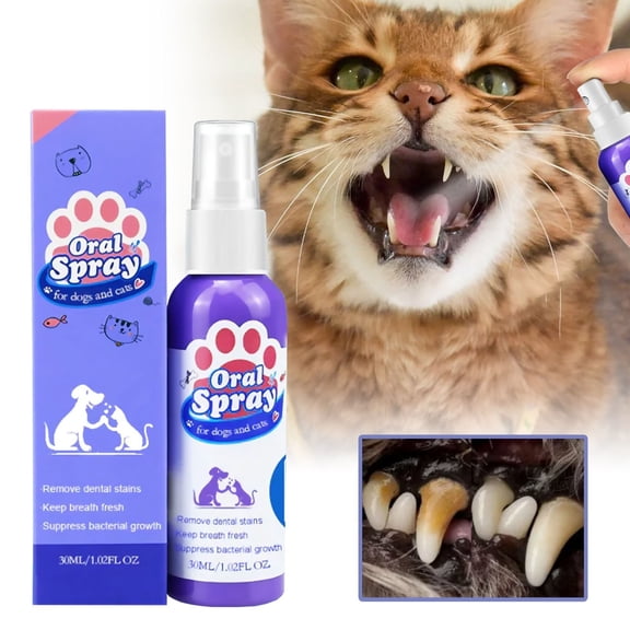 Pet Oral Spray, Teeth Cleaning Spray for Dogs and Cats, Pet Breath Freshener and Teeth Cleaning Sprays, No Brushing, 30ml Each