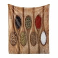 thumbnail image 1 of Spice Soft Flannel Fleece Throw Blanket, Wooden Spoons Full of Aromatic Elements on a Cutting Board Organic Scented Healthy, Cozy Plush for Indoor and Outdoor Use, 50" x 60", Multicolor, by Ambesonne, 1 of 6