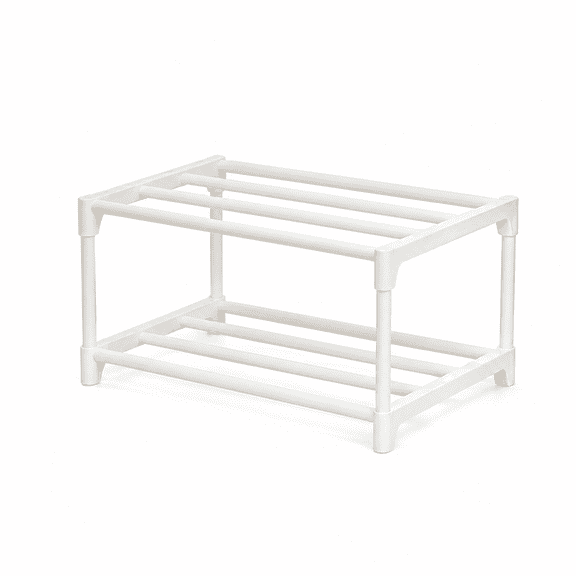Liujiale 2-Tier Under Bed Shoe Rack, Space Saving Stackable Organizer for Dorm Bedroom Entryway, Small Space Shoe Storage Shelf, White