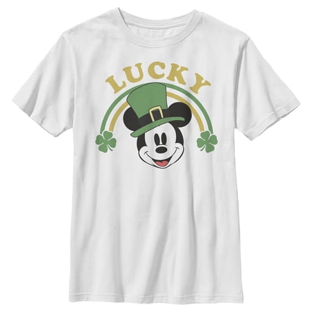 Boy s Mickey & Friends Mickey Mouse Lucky Rainbow Graphic Tee White X Large
