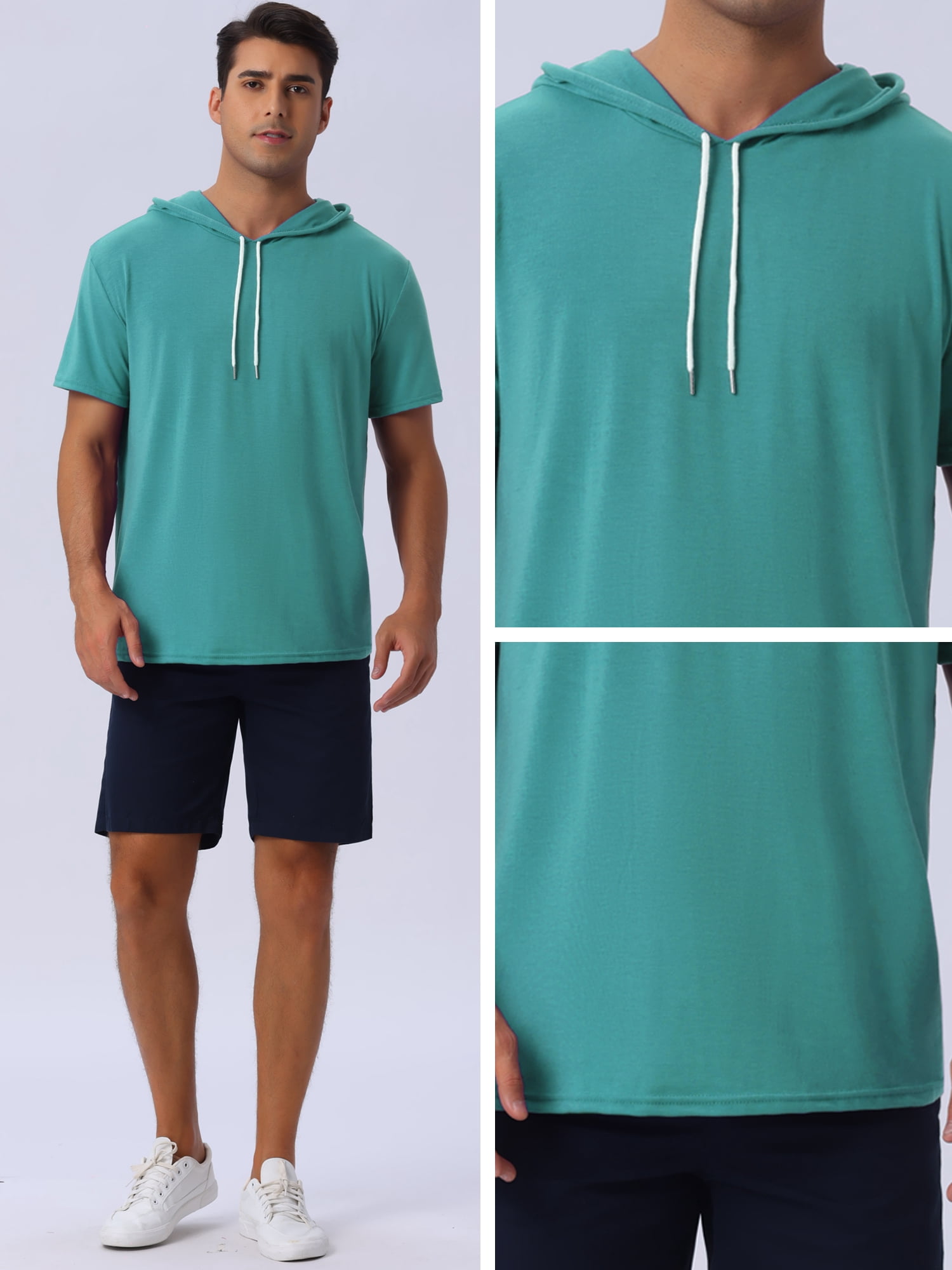 DARING DIVA Men's Casual Short Sleeve Pullover Drawstring Hooded T-Shirt 2XL Dark Green