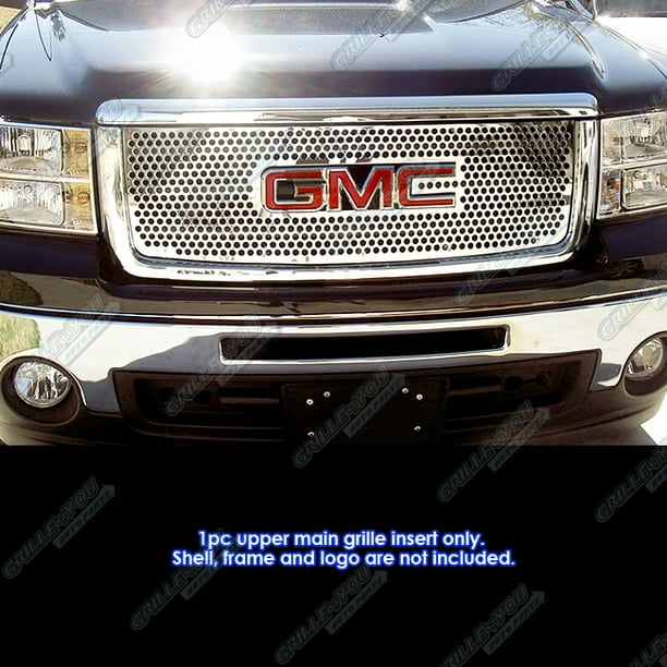 APS Compatible with GMC Sierra 1500 2007-2013 & 07-10 Sierra Denali New  Body with Logo Show Main Upper Stainless Steel Chrome Round Holes Punch  Grille