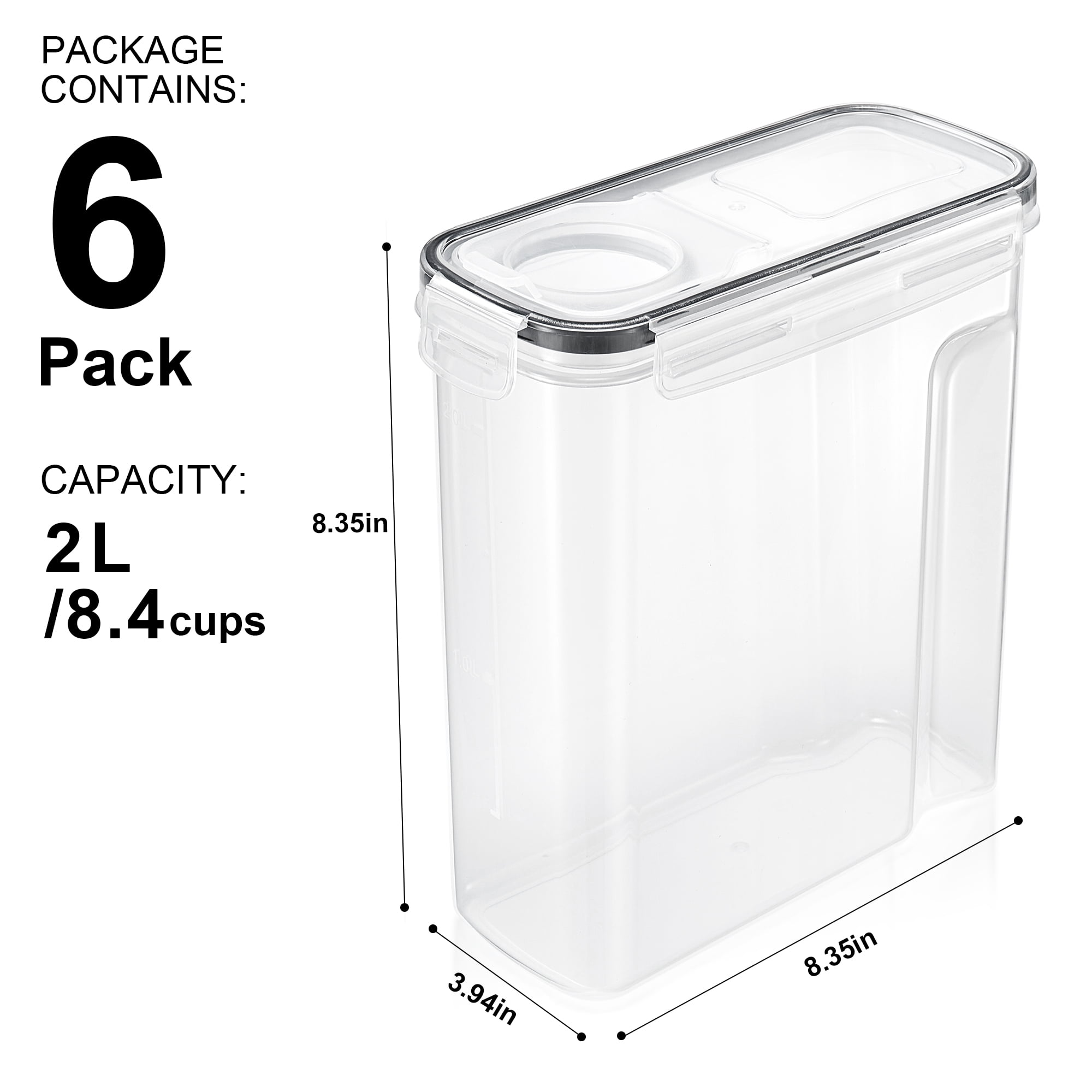 Sorbus 6 Pack Airtight Food Storage Dispenser Set for Beans, Pasta, Cereals, and More, (2L/8.4 Cups)