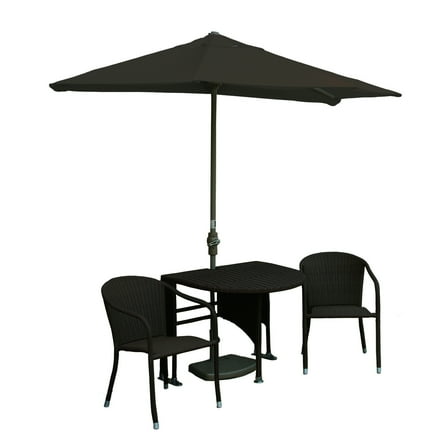 All Weather Wicker Patio Table Set with Umbrella - Outdoor Furniture Set