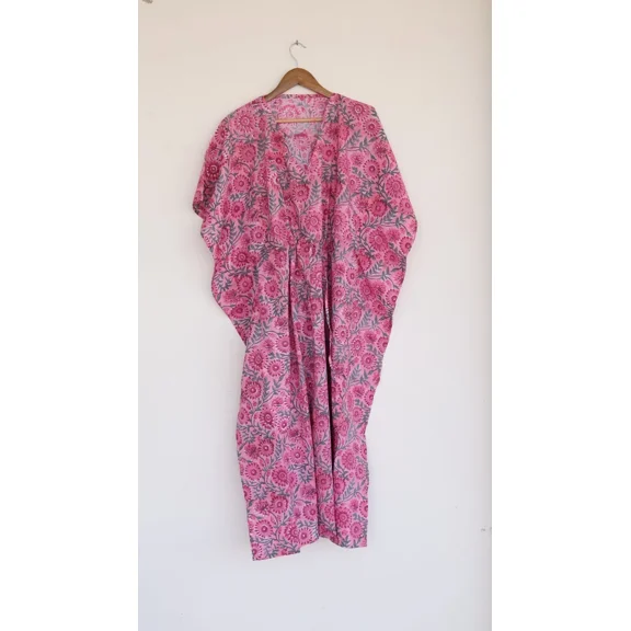 Women Kaftan Dress, Indian Handmade Bird Printed Cotton Kaftan, Bridesmaid Dress, Beach Cover up, House dress, Maxi Dress