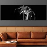 Color-Banner 2 Pieces Modern Canvas Wall Art Black and White Dog Looking into Camera for Living Room Home Decorations - 24"x36" x 2 Panels