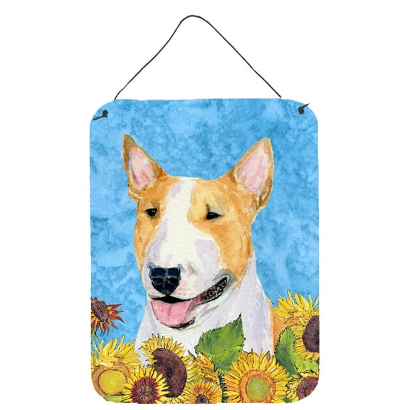 Bull Terrier in Summer Flowers Wall or Door Hanging Prints