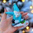thumbnail image 4 of Snowboarding Gnome Glass Christmas Ornament, Winter Blue Aspen Tree Decor, 4 of 7