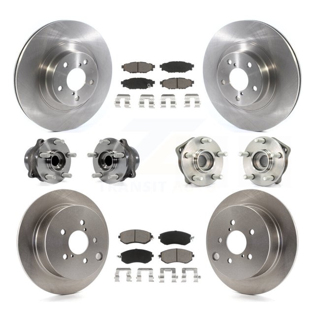 Transit Auto Front Rear Hub Bearing Assembly Disc Brake Rotor and Ceramic Pads Kit (10Pc) for Car 2013 Subaru XV Crosstrek with 292mm Diameter Left Right Side (Driver Passenger) KBB-119376