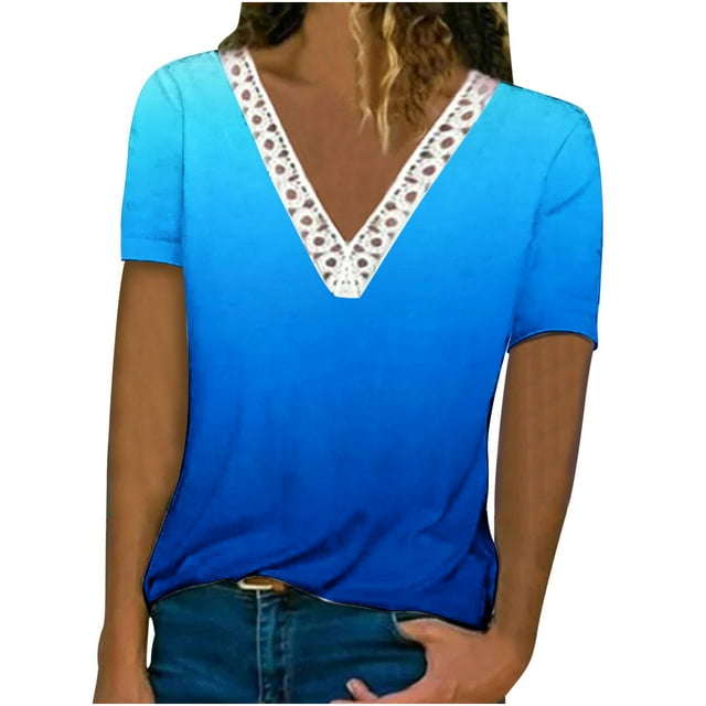 ZVAVZ Tops for Women Going Out, Womens Basic Tees Shirts Short Sleeve