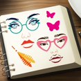 thumbnail image 4 of Juego de 2 plantillas para rasgos faciales: ojos, nariz y boca. Plantillas reutilizables para manualidades, gafas, barba y corbata. Medidas: 11,7 x 8,3 pulgadas., 4 of 8