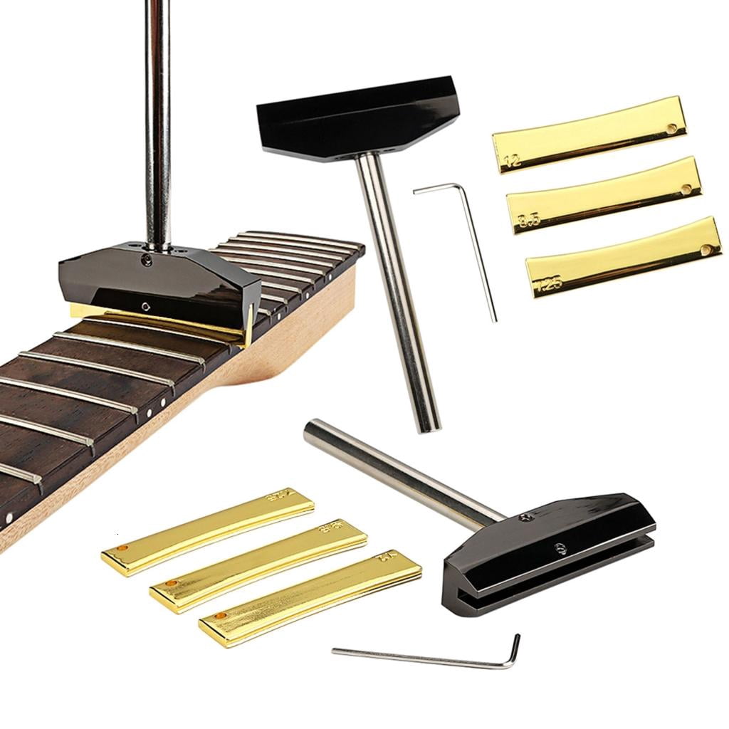 Yihuala Electroplated Guitar Fret Press Set with Grooved Inserts and Wrench Fret Insert Set for Stable String Alignment