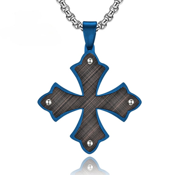 Metaljc Stainless Steel Cross Pendant Necklace for Men, 24" Chain, Religious Jewelry Gift